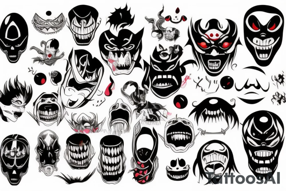 Dark scary Japan mask tattoo idea