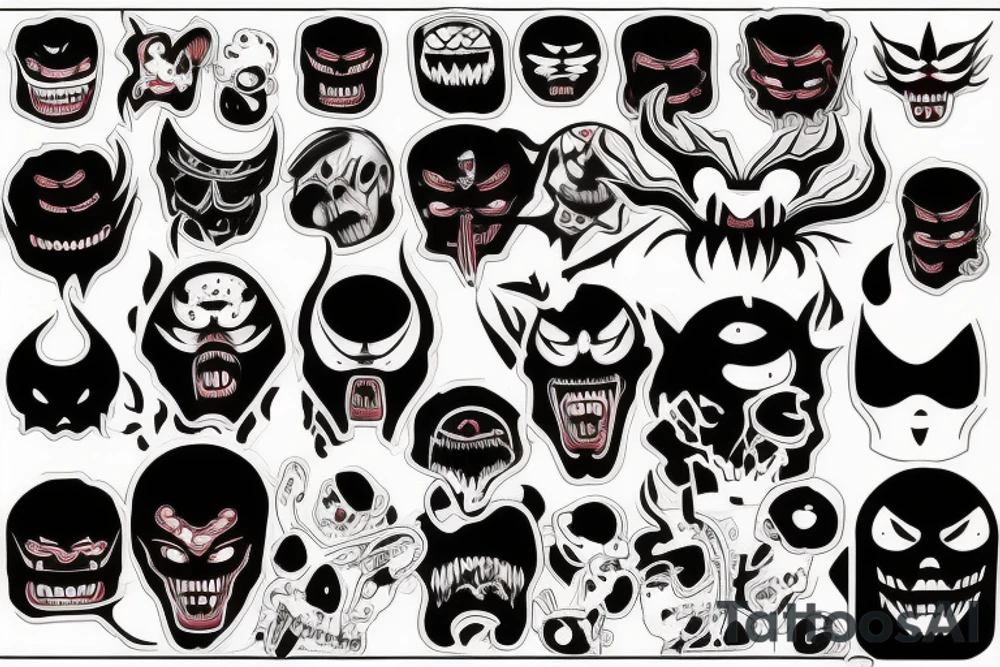 Dark scary Japan mask tattoo idea