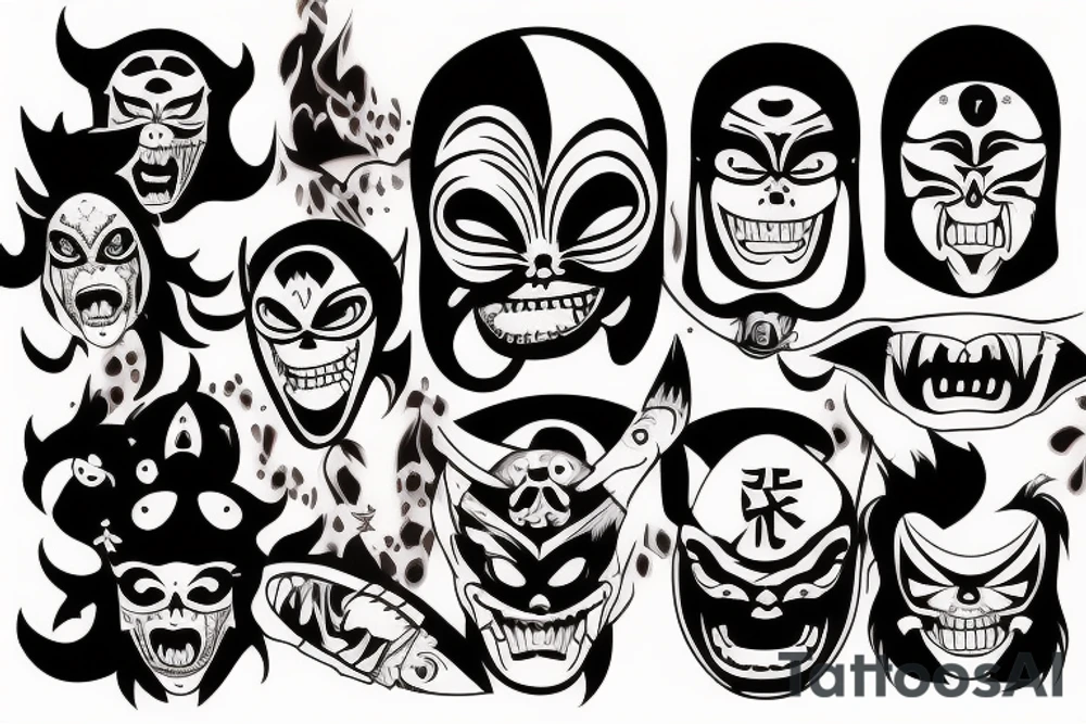 Dark scary Japan mask tattoo idea
