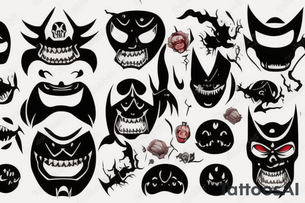 Dark scary Japan mask tattoo idea