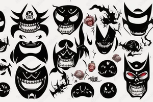 Dark scary Japan mask tattoo idea