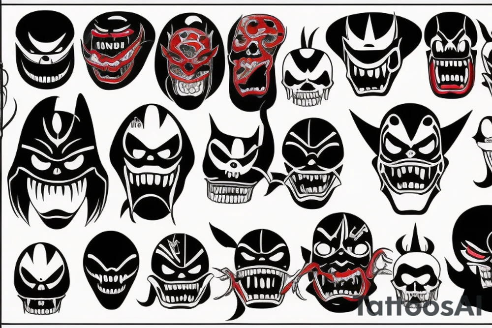 Dark scary Japan mask tattoo idea
