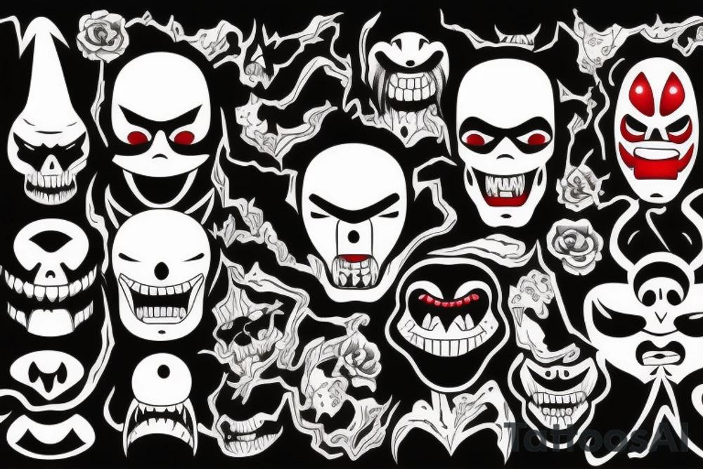 Dark scary Japan mask tattoo idea