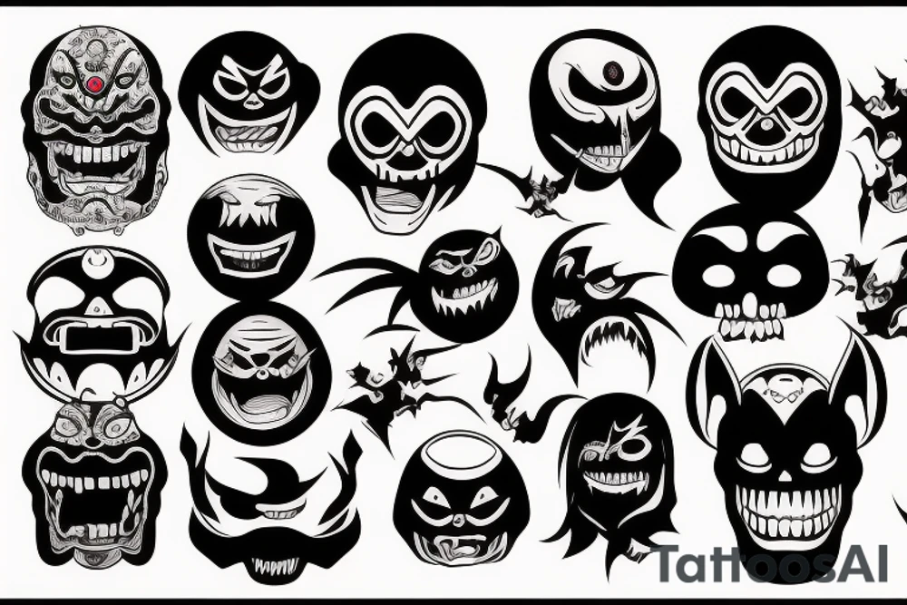 Dark scary Japan mask tattoo idea