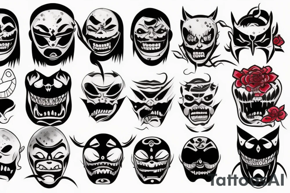Dark scary Japan mask tattoo idea