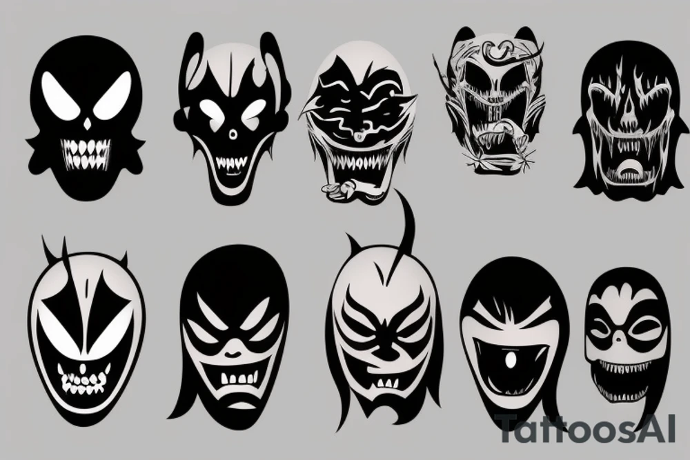 Dark scary Japan mask tattoo idea