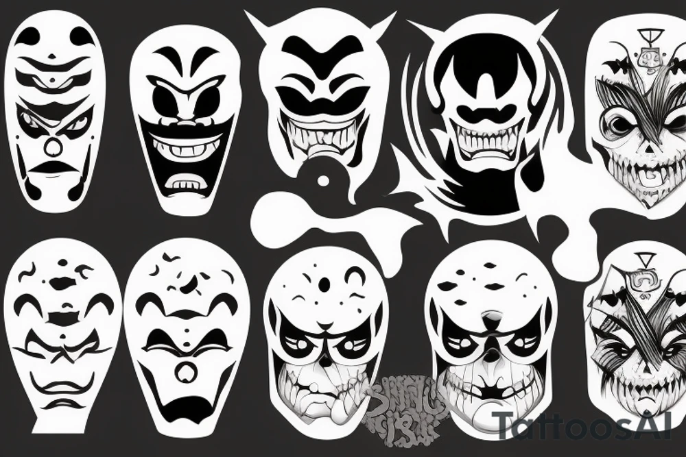 Dark scary Japan mask tattoo idea