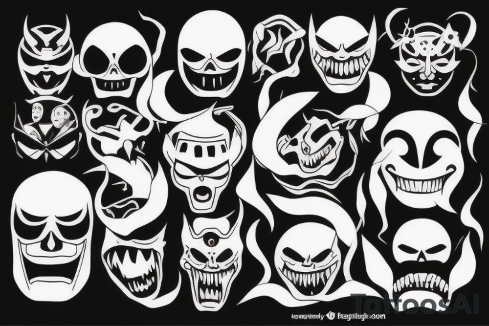 Dark scary Japan mask tattoo idea