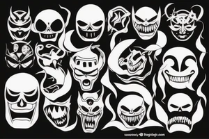 Dark scary Japan mask tattoo idea