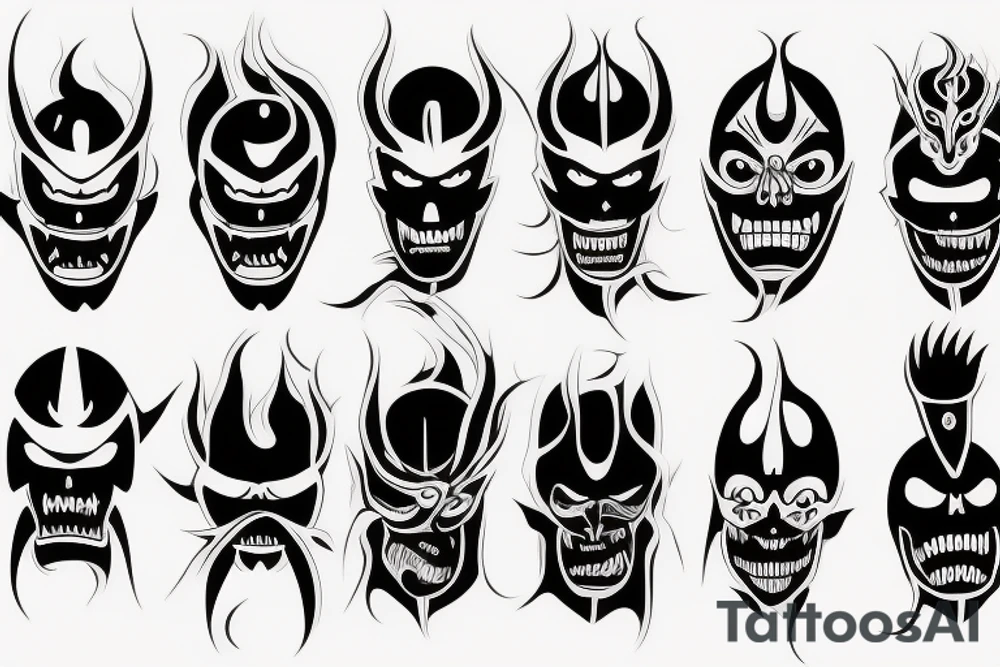Dark scary Japan mask tattoo idea