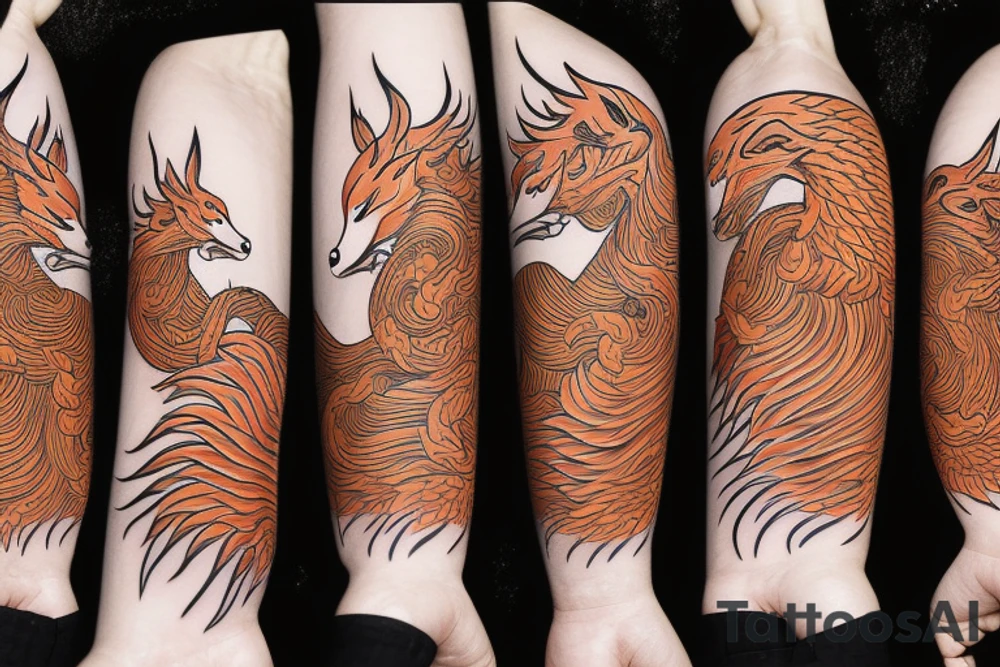nine tailed fox traditional style tattoo idea