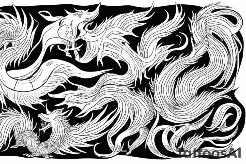 nine tailed fox traditional style tattoo idea