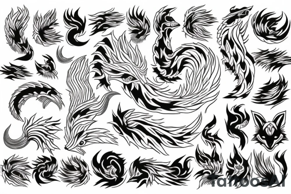 nine tailed fox traditional style tattoo idea