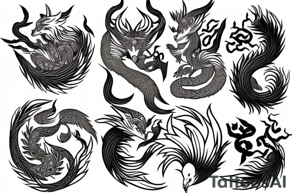 nine tailed fox traditional style tattoo idea