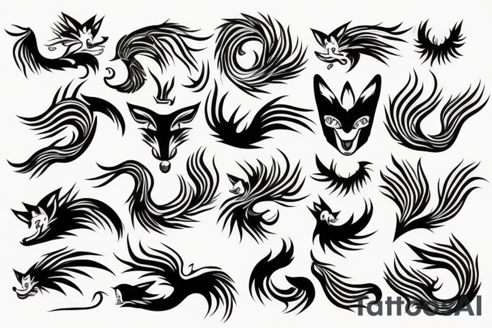 nine tailed fox traditional style tattoo idea