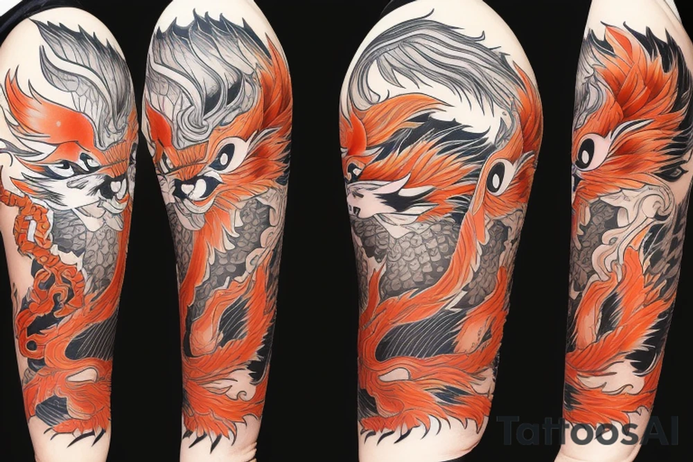 nine tailed fox traditional style tattoo idea