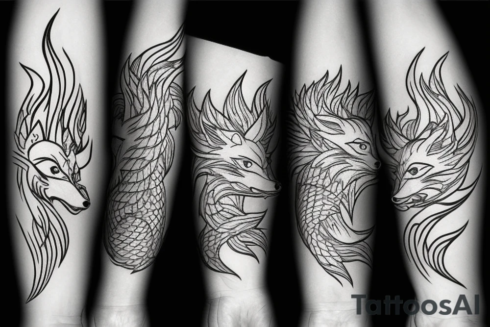 nine tailed fox traditional style tattoo idea