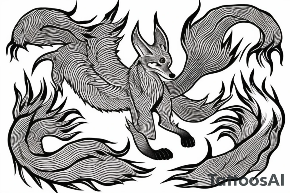nine tailed fox traditional style tattoo idea