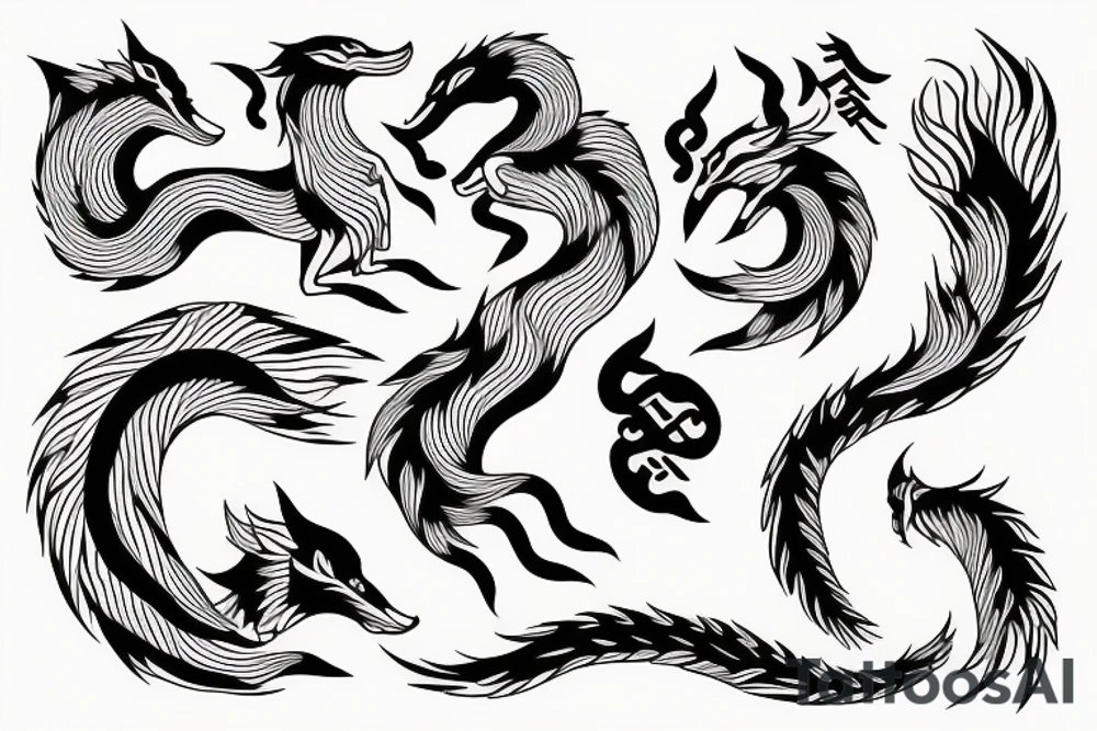 nine tailed fox traditional style tattoo idea