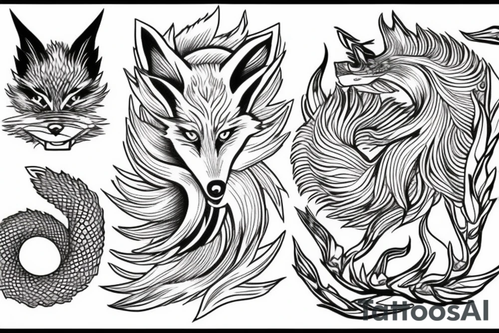 nine tailed fox traditional style tattoo idea
