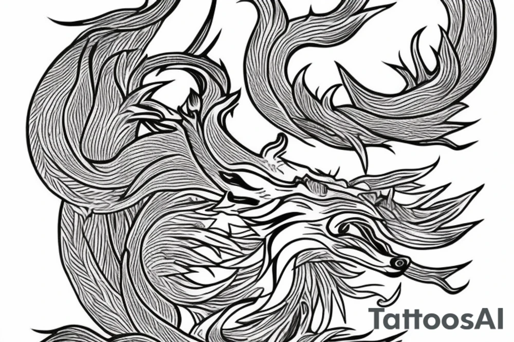 nine tailed fox traditional style tattoo idea