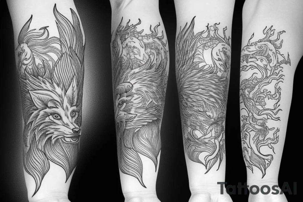 nine tailed fox traditional style tattoo idea