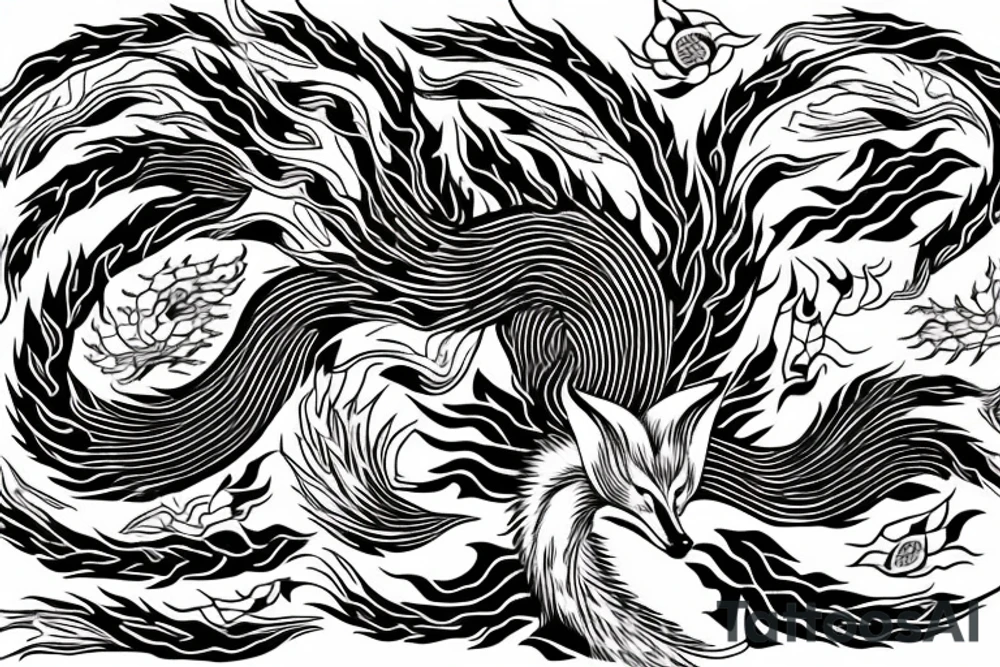 nine tailed fox traditional style tattoo idea