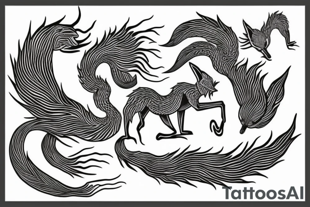 nine tailed fox traditional style tattoo idea