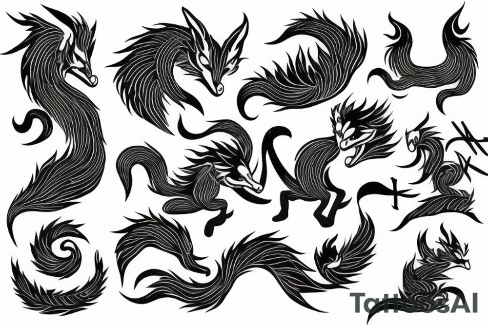 nine tailed fox traditional style tattoo idea