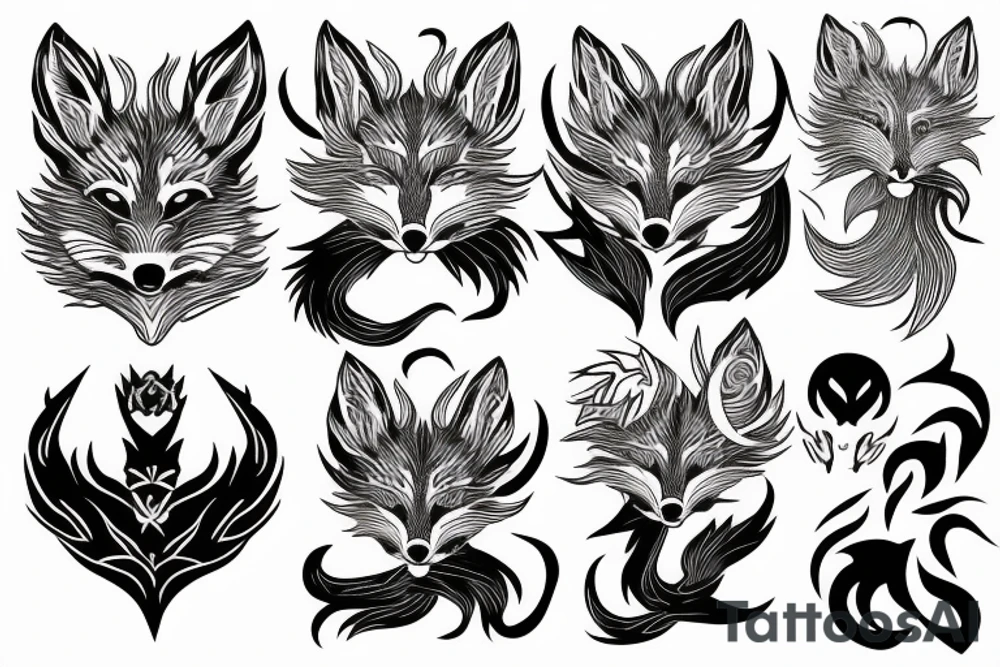 nine tailed fox traditional style tattoo idea