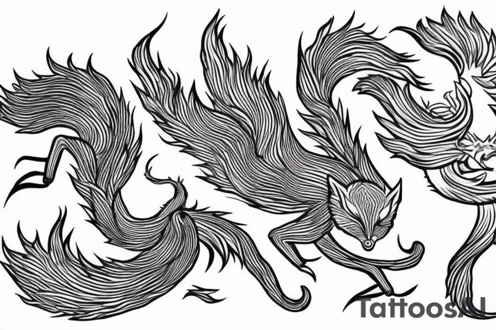 nine tailed fox traditional style tattoo idea