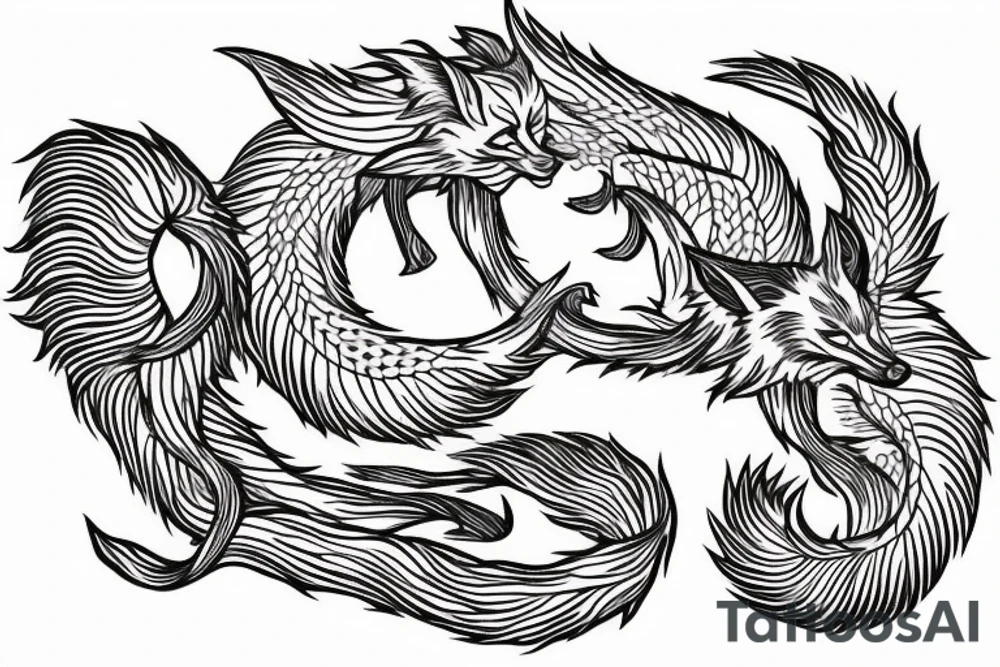 nine tailed fox traditional style tattoo idea