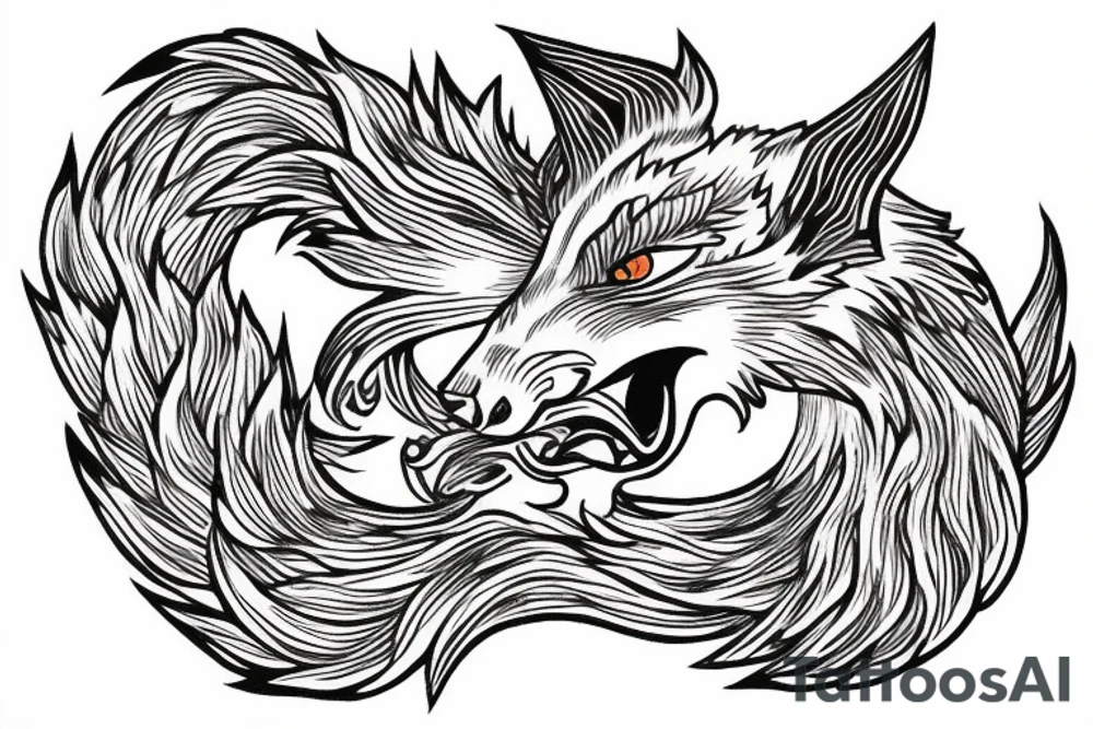 nine tailed fox traditional style tattoo idea