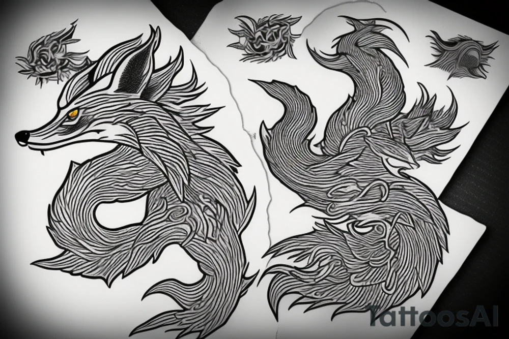 nine tailed fox traditional style tattoo idea