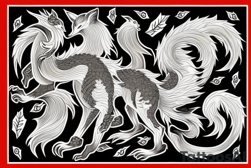 nine tailed fox traditional style tattoo idea