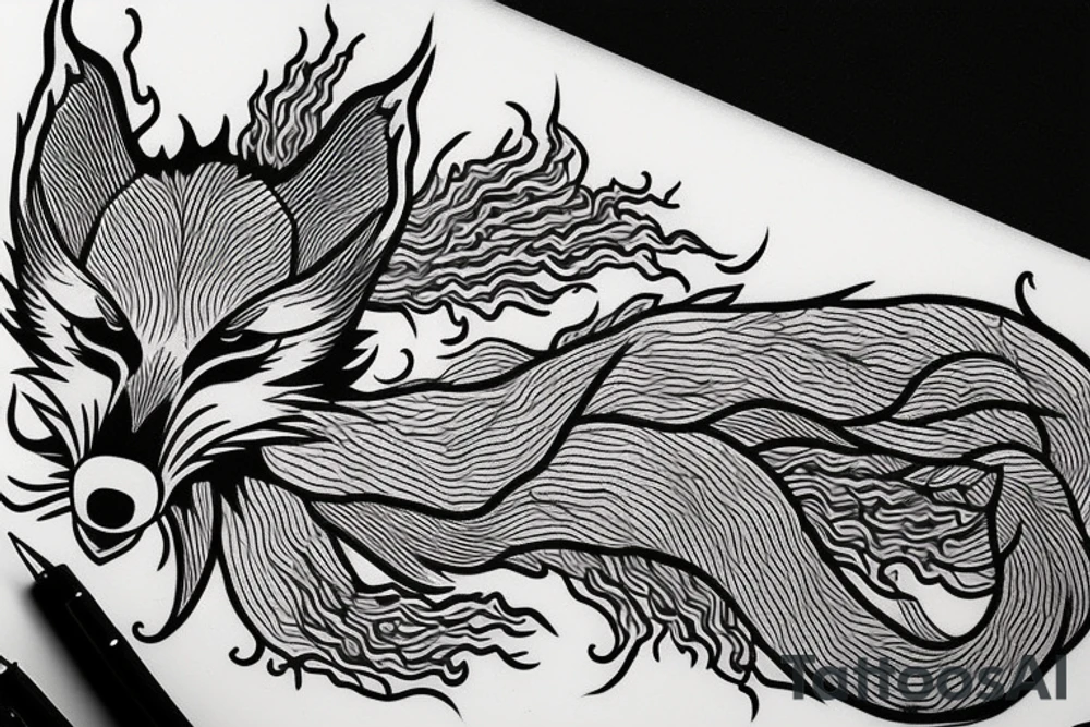 nine tailed fox traditional style tattoo idea