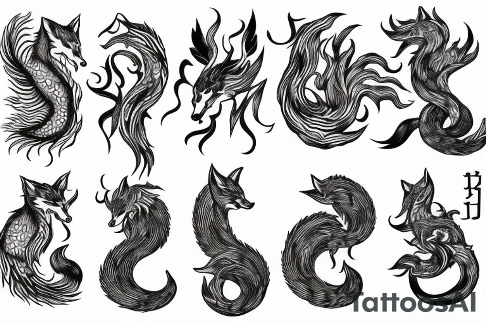 nine tailed fox traditional style tattoo idea