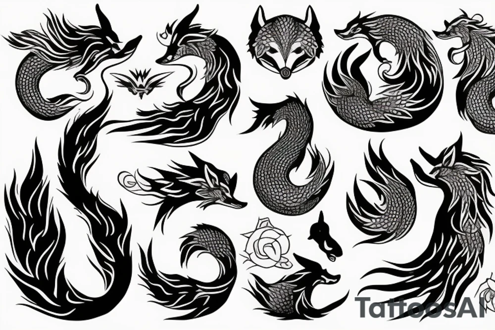 nine tailed fox traditional style tattoo idea