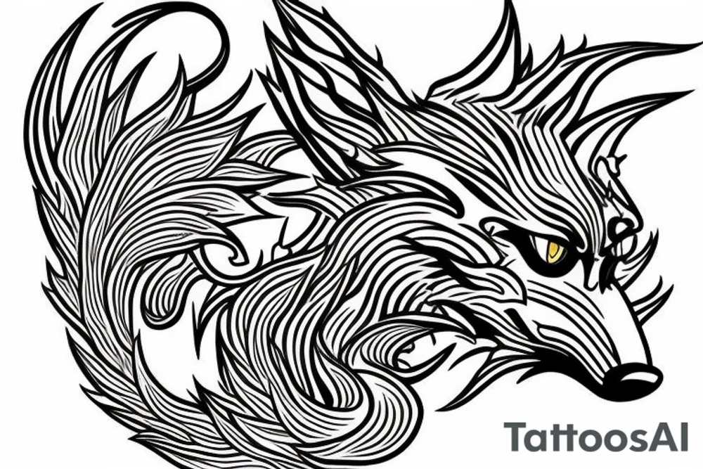 nine tailed fox traditional style tattoo idea