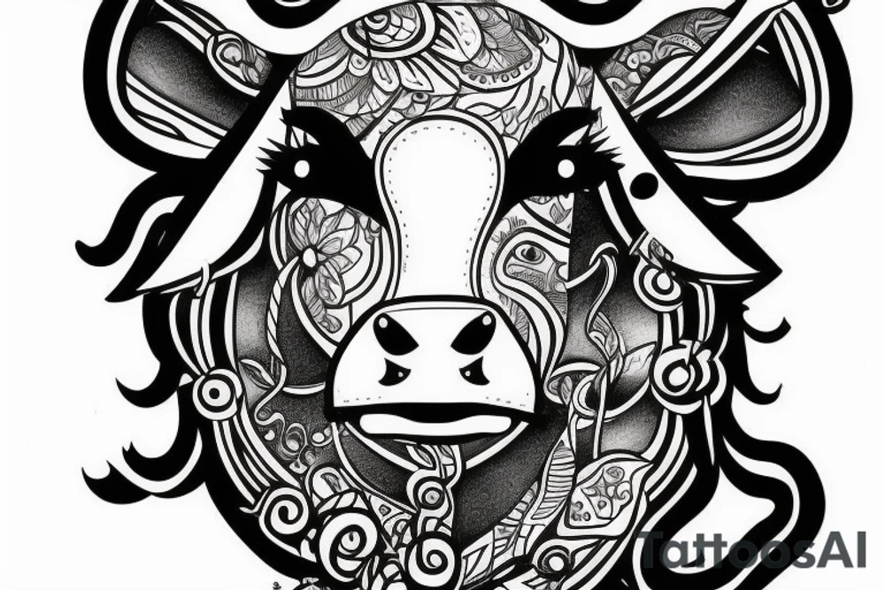 Female Cow with big eyes fine line tattoo idea