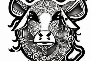 Female Cow with big eyes fine line tattoo idea