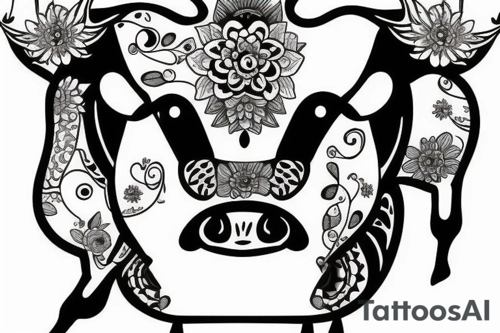 Female Cow with big eyes fine line tattoo idea