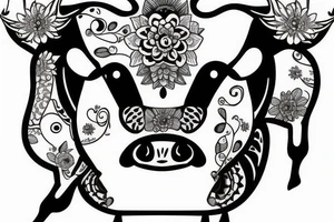 Female Cow with big eyes fine line tattoo idea