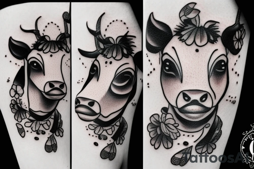 Female Cow with big eyes tattoo idea