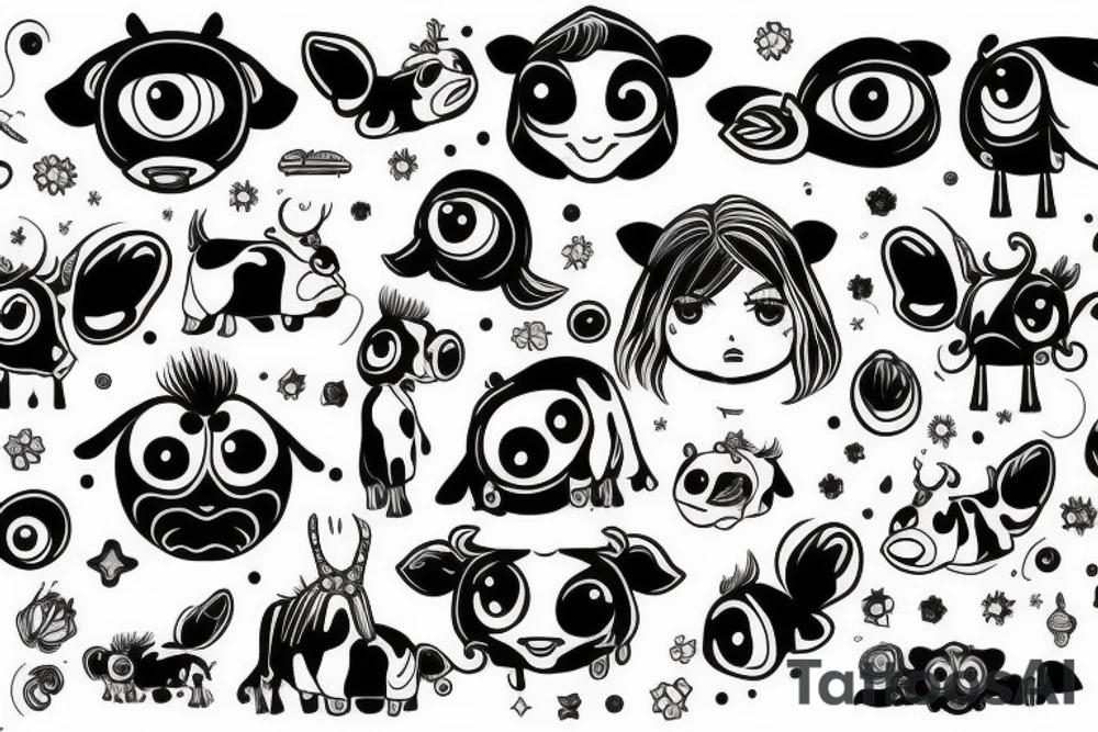 Female Cow with big eyes tattoo idea