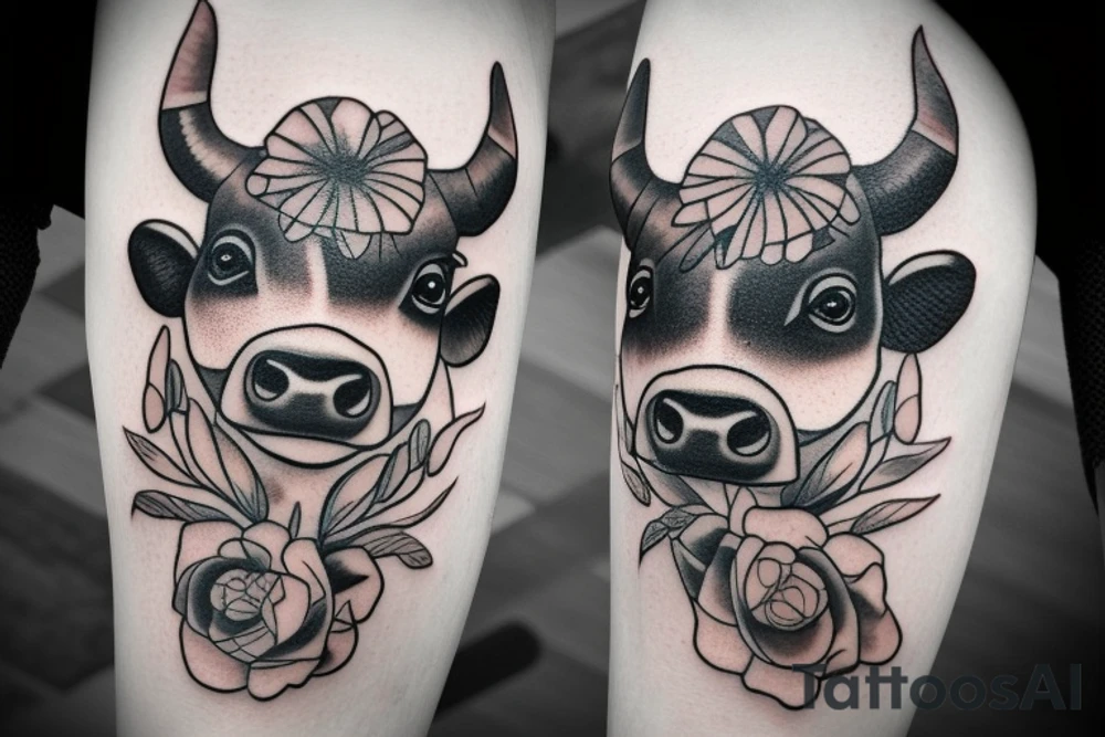 Female Cow with big eyes tattoo idea
