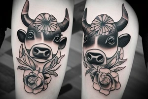 Female Cow with big eyes tattoo idea