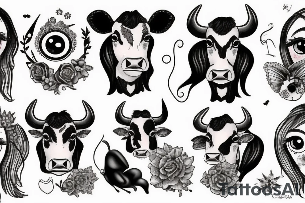 Female Cow with big eyes tattoo idea