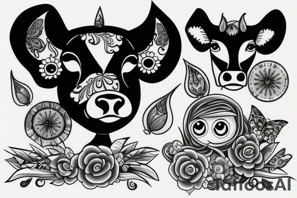 Female Cow with big eyes tattoo idea