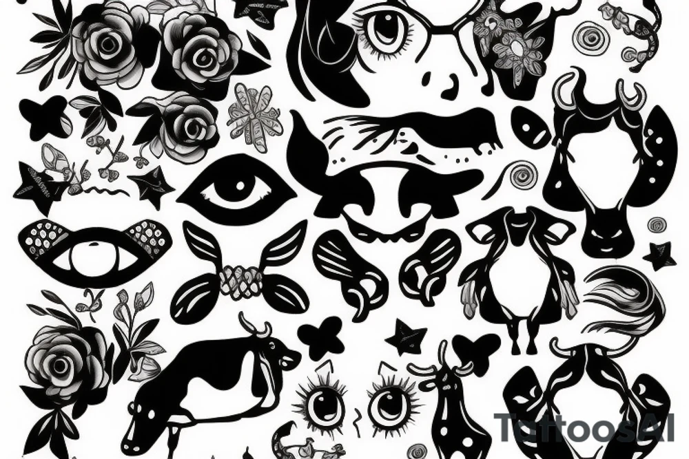Female Cow with big eyes tattoo idea